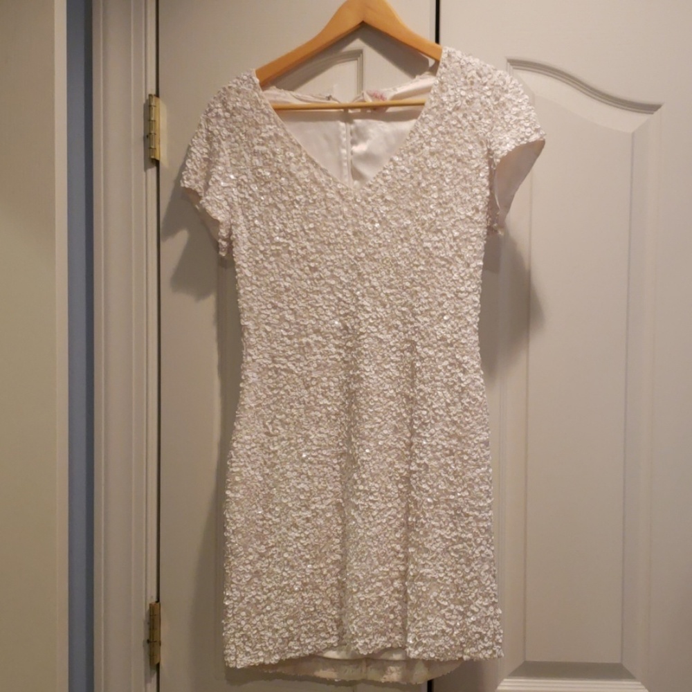 PARKER White sequined cocktail dress M